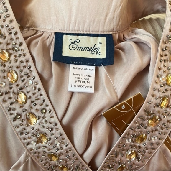 Francesca’s Women’s Glass Beaded V-Neck Satin Tunic - Picture 5 of 5